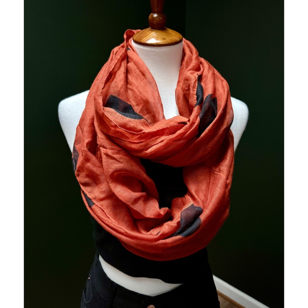 Orange Black Heart Infinity Loop Lightweight Scarf